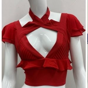 Nasty Gal Y2K Cutout Choker Neck Crop Top Goth Festival Rave EDM